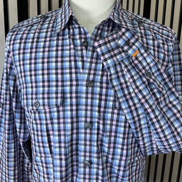 Boss Men's Shirt Orange Sharp Fit Long Sleeve Button-Up Size M 100% Cotton - Picture 2 of 5